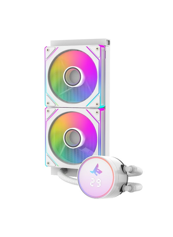 SHARX JAWS 240mm Liquid CPU Cooler with Dual 120mm ARGB Fans, High-Density Aluminum Radiator, Quiet Aluminum Pump, 250W TDP Support, Intel & AMD Compatible, White - Image 3